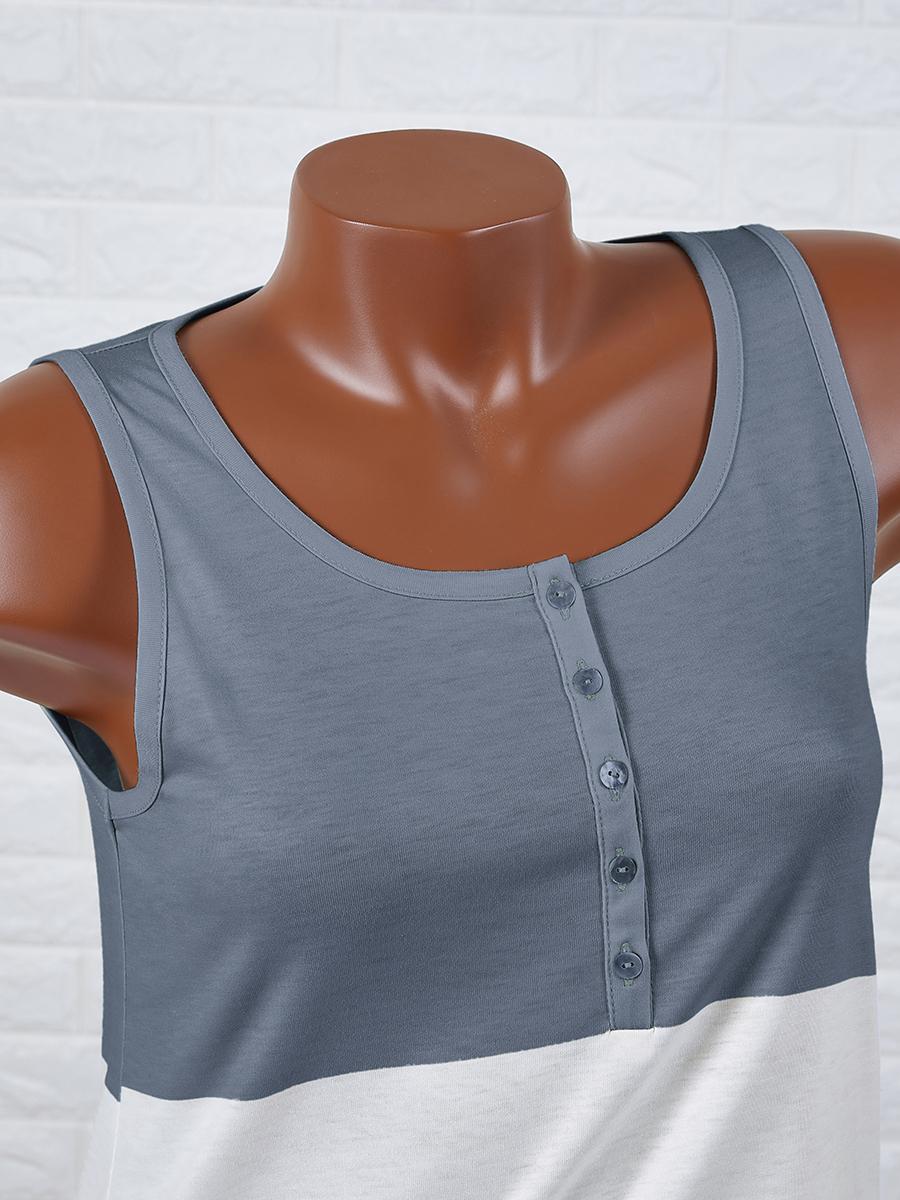 Womens Stitching Round Neck Sleeveless T-shirt