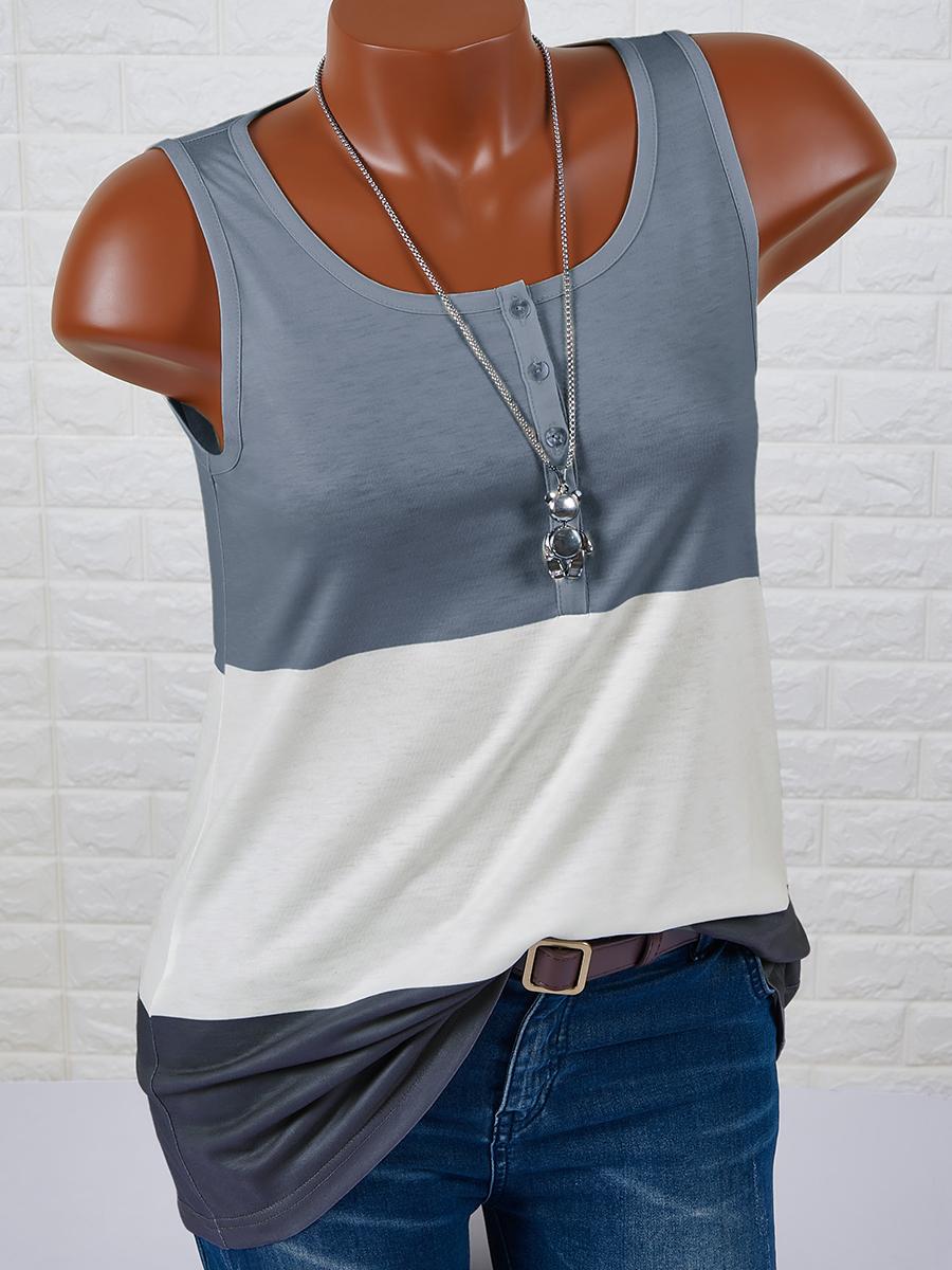 Womens Stitching Round Neck Sleeveless T-shirt