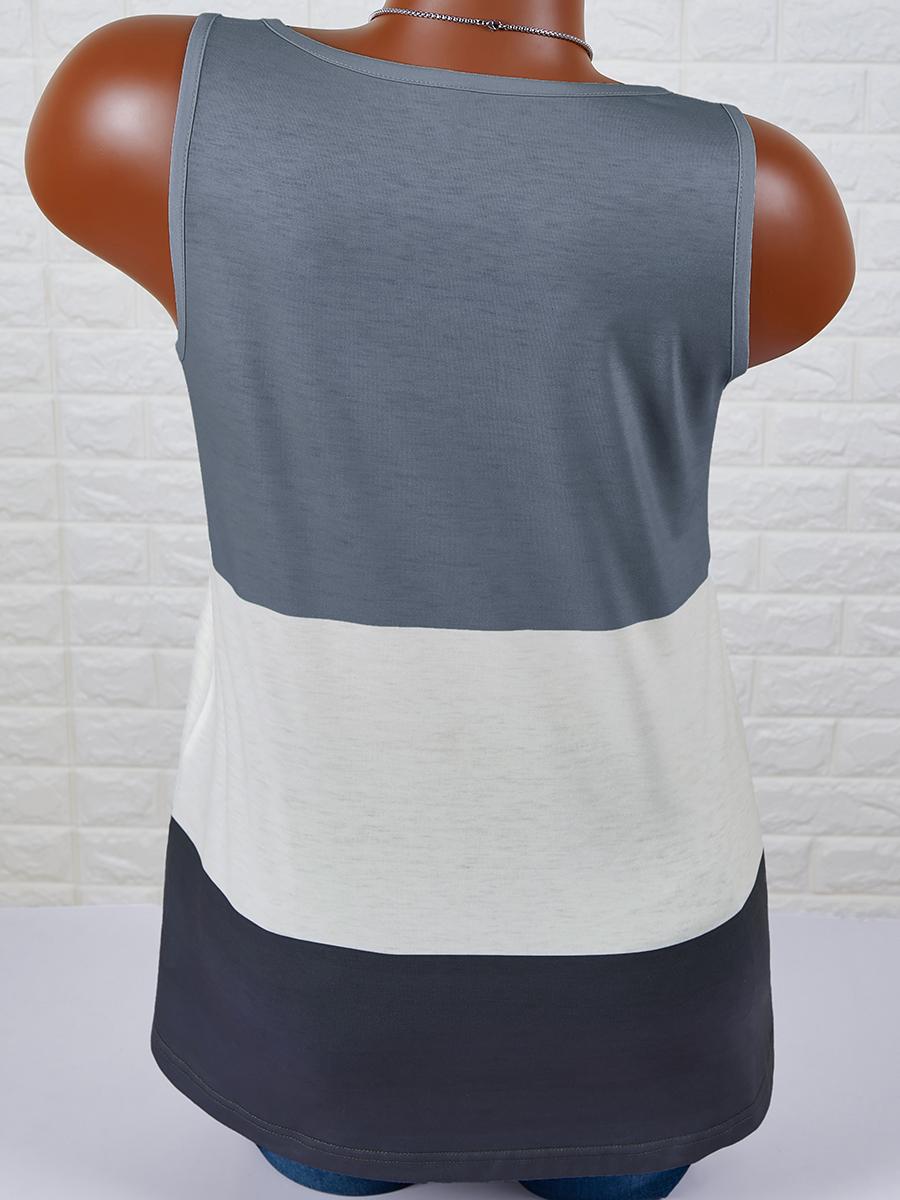 Womens Stitching Round Neck Sleeveless T-shirt