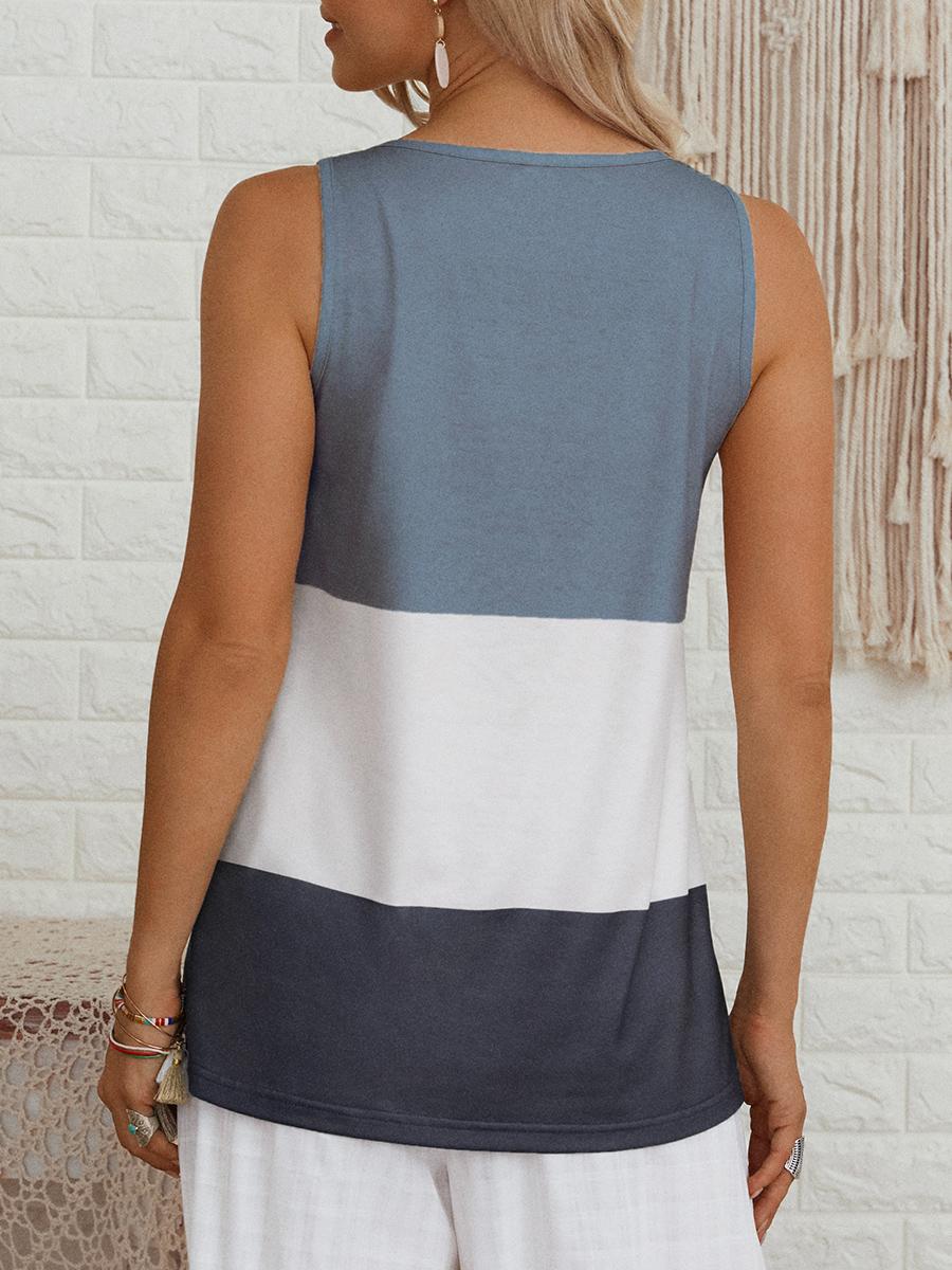 Womens Stitching Round Neck Sleeveless T-shirt