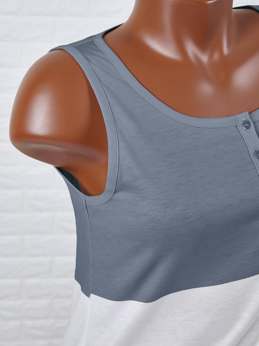 Womens Stitching Round Neck Sleeveless T-shirt