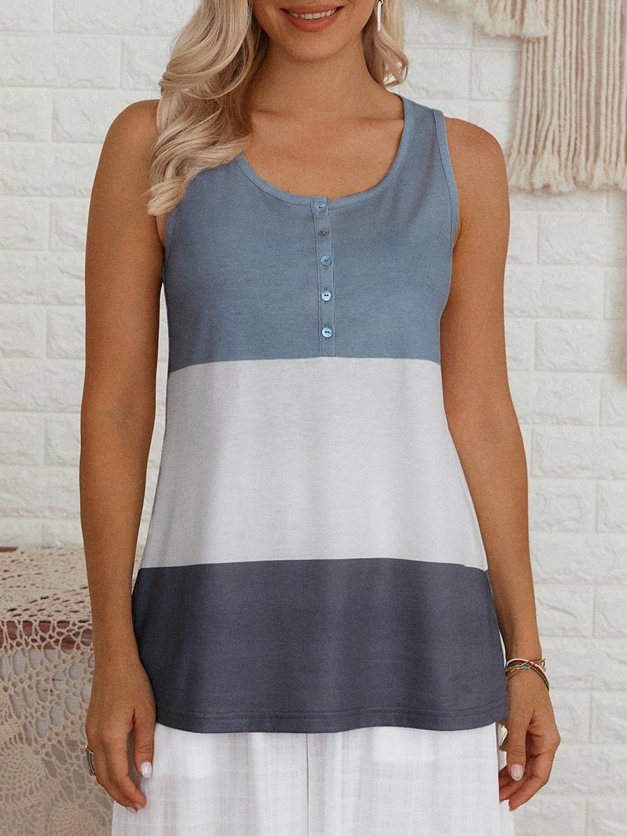 Womens Stitching Round Neck Sleeveless T-shirt