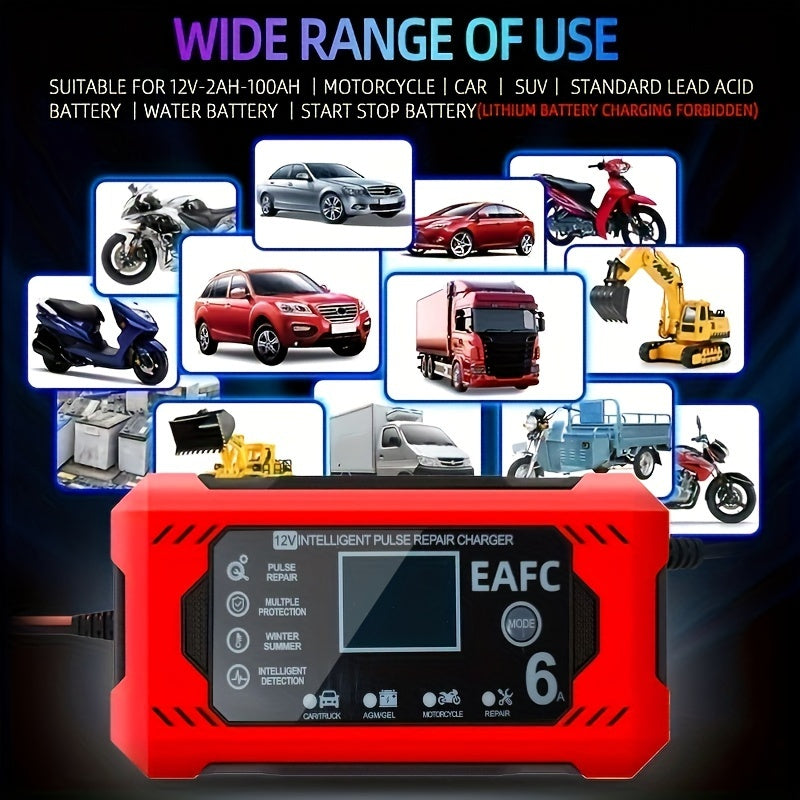 Car Battery Charger, 12V 6A Smart Battery Trickle Charger Auto 12V 24V Battery Maintainer For Car Truck Motorcycle Lawn Mower Marine Lead Acid Charger