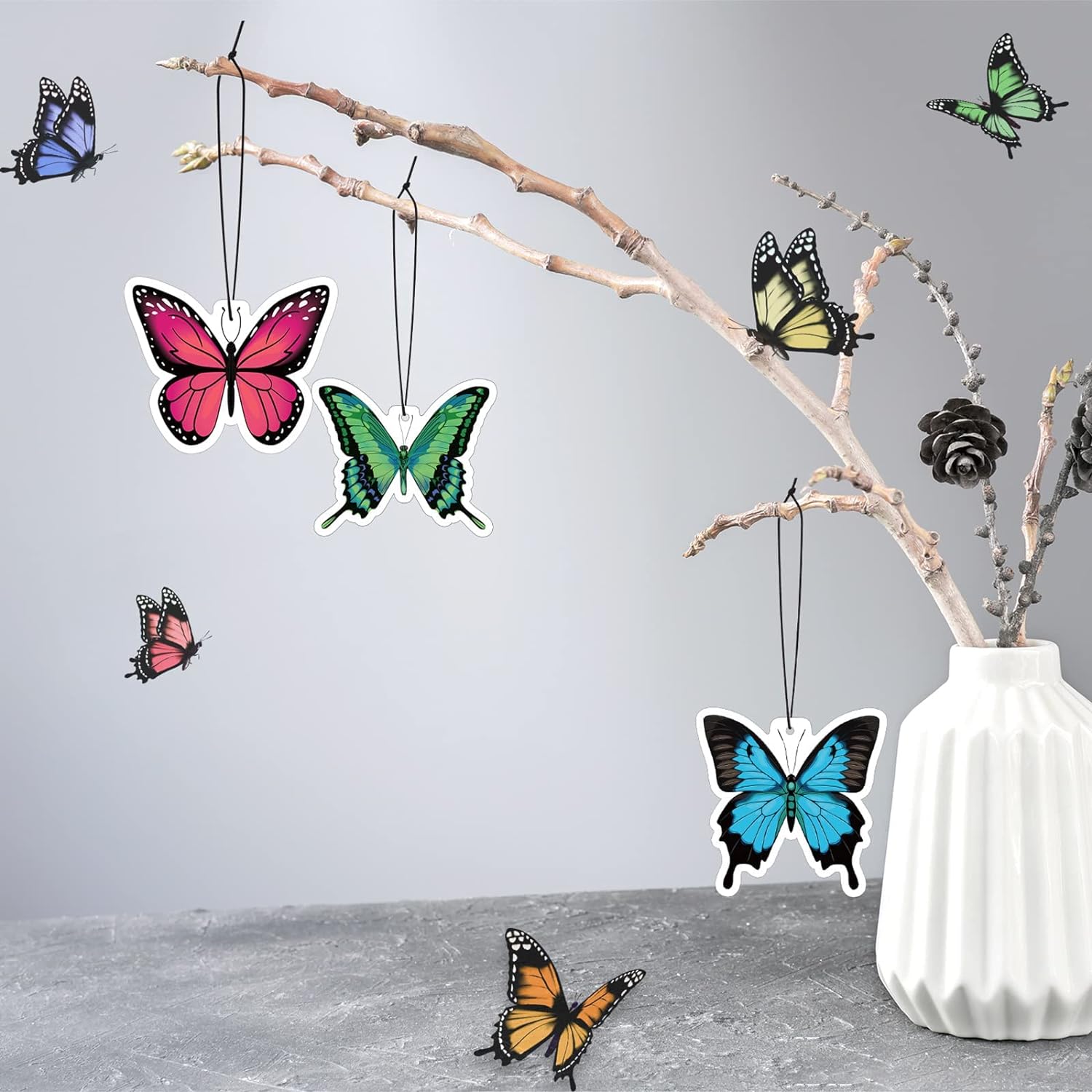 12 Pack Summer Flower Hanging Car Air Fresheners for Girls Women Cute Car Mirror Freshener (Butterfly)