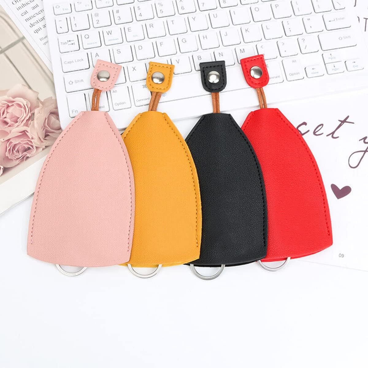 Car Key Case, 2PCS Creative Pull-Out Key Sleeve Keychain Bags, PU Leather Large-Capacity Protective Key Holder Hook (Red)