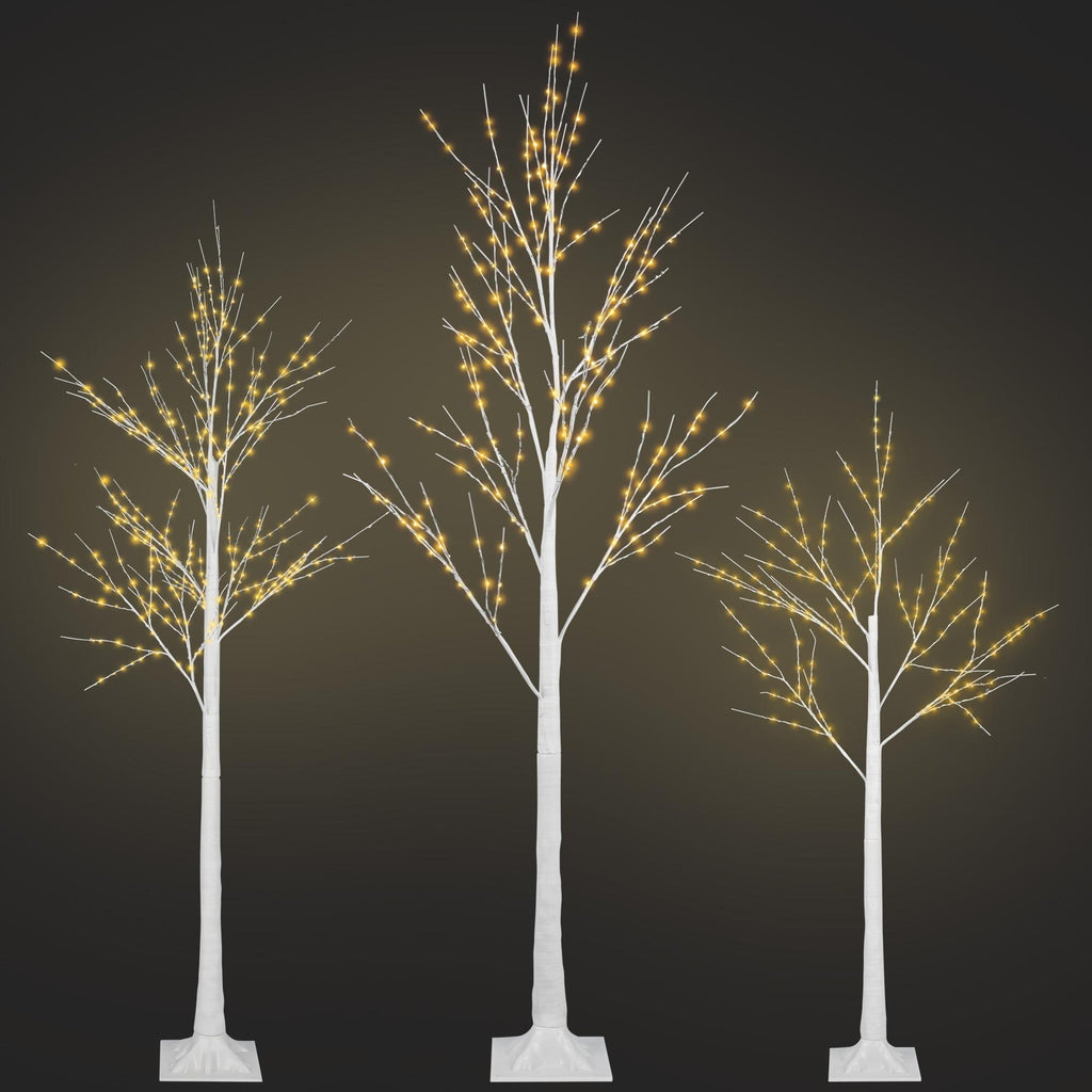 Pre-lit Christmas Tree Set of 3, White Birch Tree with LED Lights and Stand, Christmas Decorations for Indoor Outdoor Party, 6ft 5ft 4ft