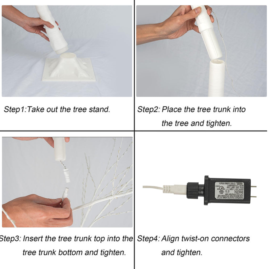 Pre-lit Christmas Tree Set of 3, White Birch Tree with LED Lights and Stand, Christmas Decorations for Indoor Outdoor Party, 6ft 5ft 4ft
