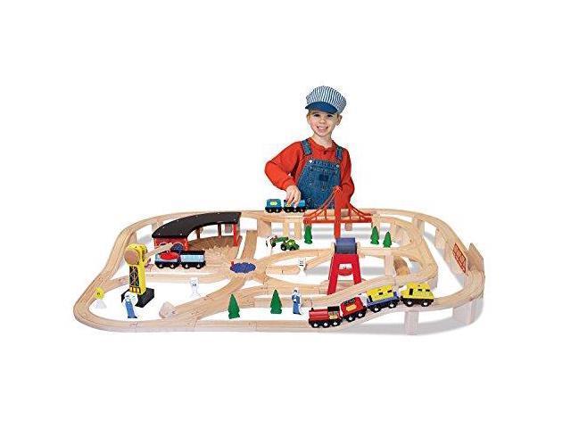 Melissa &amp; Doug Deluxe Wooden Railway Train Set (130+ pcs)