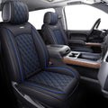Aierxuan Seat Covers for 2007-2024 GMC Sierra Chevy Chevrolet Silverado 1500 2500HD 3500HD Trail Boss Z71 Crew Double Extended Cab Waterproof Leather Truck Pickup Cuchion(Full Set, Black-Blue)