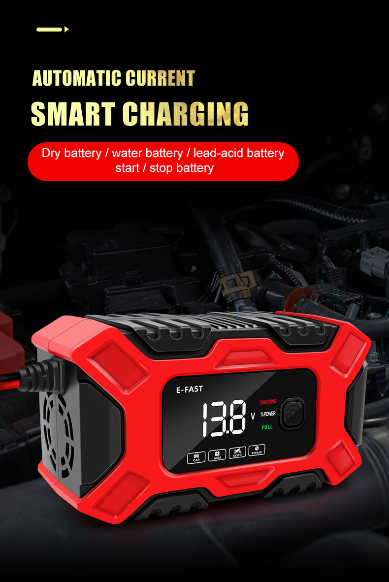 12V 6 Amp Intelligent Automatic Battery Charger/Maintainer With LCD Screen, Impulse Repair &amp; Summer/Winter Modes