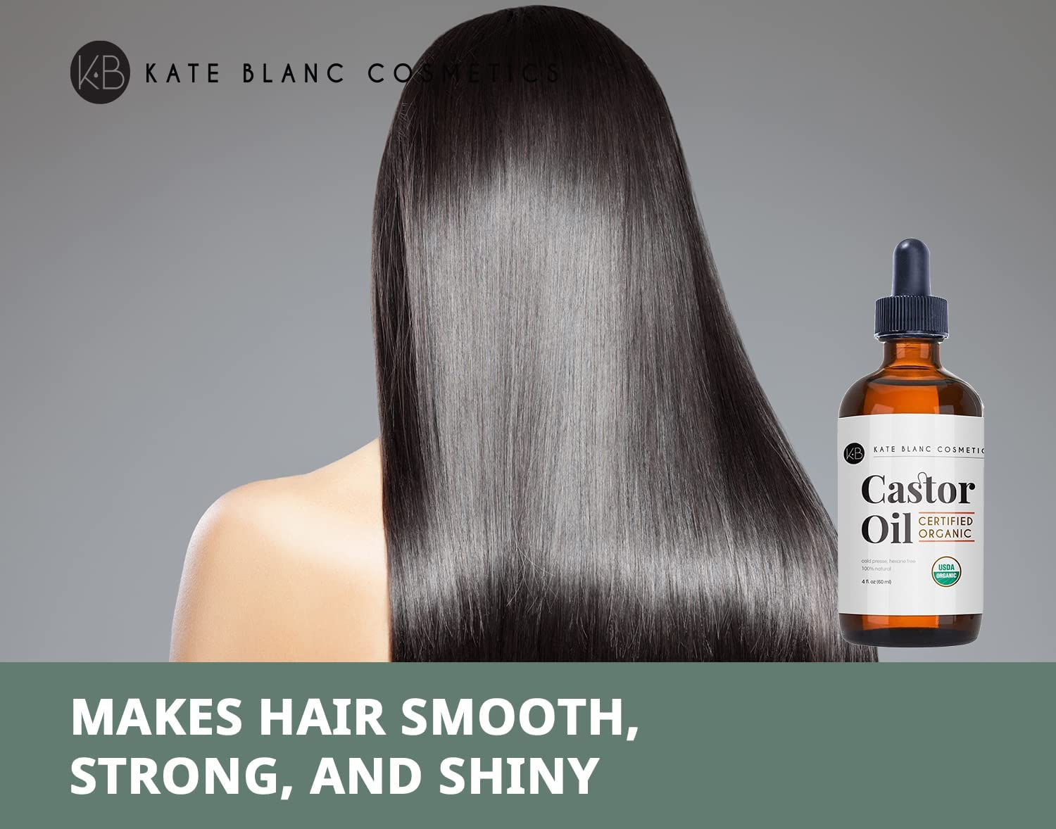 Organic Castor Oil (4oz), USDA Certified, 100% Pure, Cold Pressed, Hexane Free by Kate Blanc. Stimulate Growth for Eyelashes, Eyebrows, Hair. Skin Moisturizer &amp; Oil Cleanse with Starter Kit