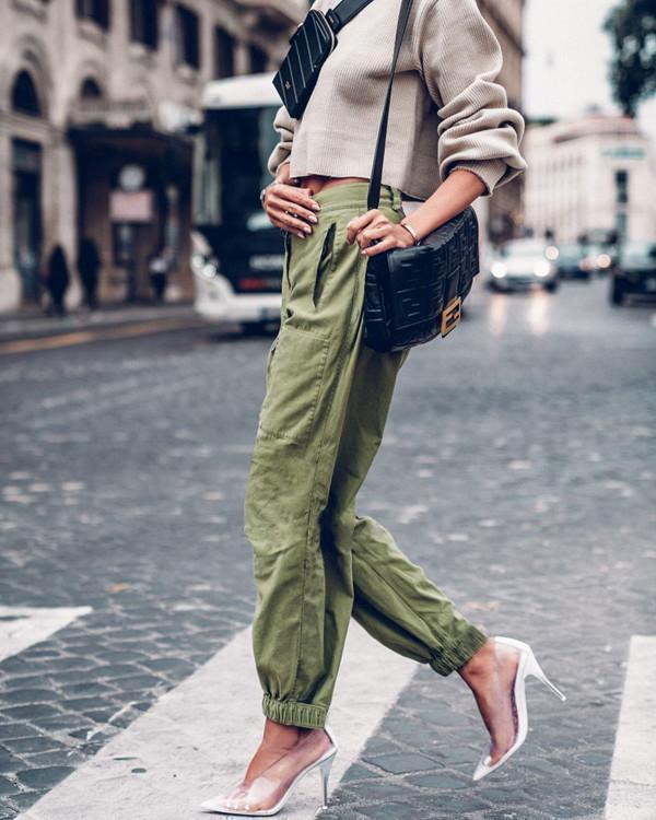 solid shirred casual solid lounge pants