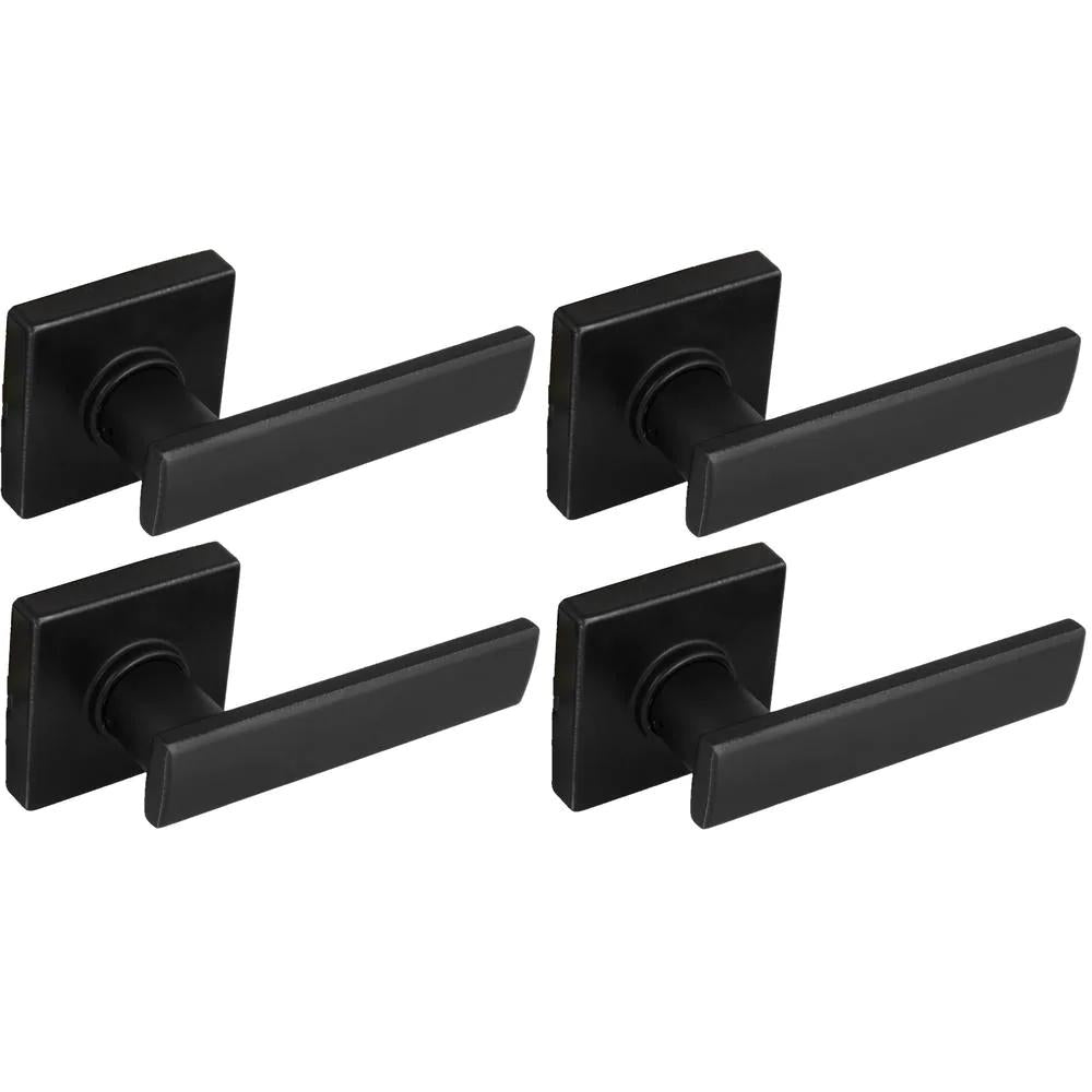 WestMatte Black Hall and Closet Door Lever with Square Rose (4-Pack)