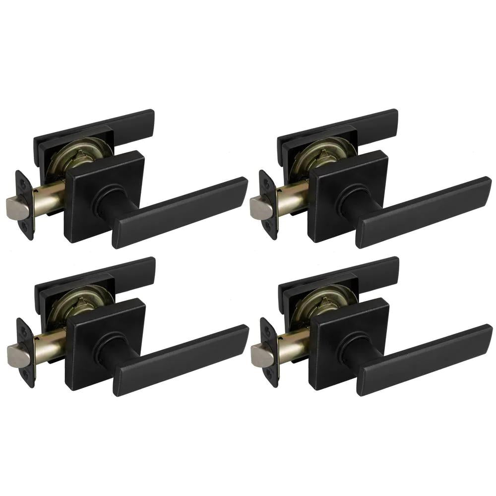 WestMatte Black Hall and Closet Door Lever with Square Rose (4-Pack)
