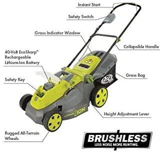 Sun Joe iON16LM 40-Volt 16-Inch Brushless Cordless Lawn Mower, Kit (w/4.0-Ah Battery + Quick Charger), ION16LM