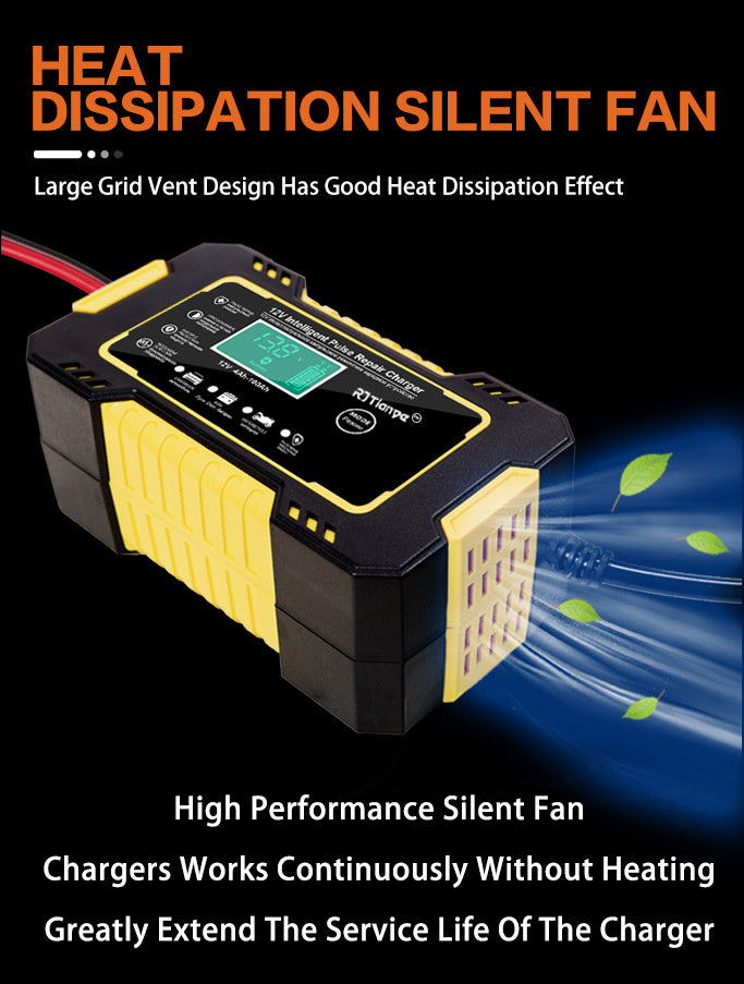 Car Battery Charger 12V 6A Pulse Repair LCD Display Smart Fast CharAGM Deep Cycle GEL Lead-Acid Charger For Auto Motorcycle