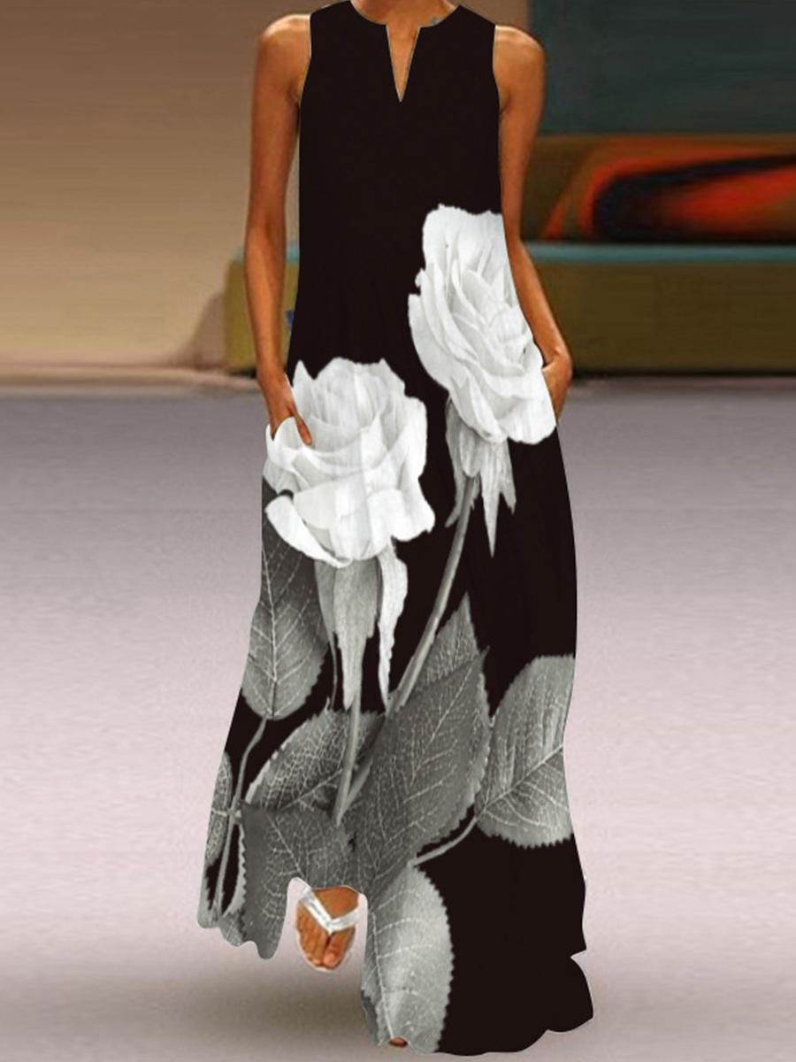 Fashion Floral Print V-neck Dress