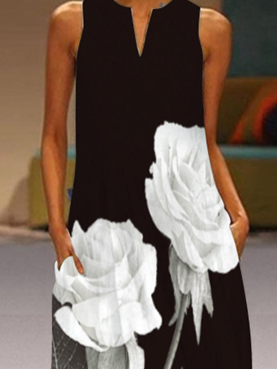 Fashion Floral Print V-neck Dress