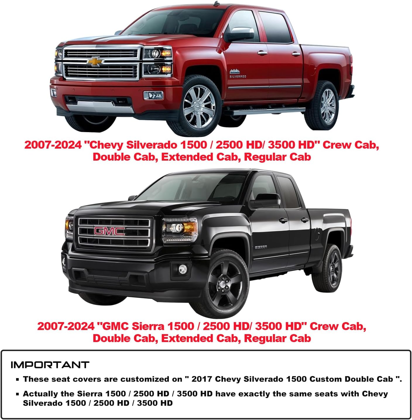 Aierxuan Seat Covers for 2007-2024 GMC Sierra Chevy Chevrolet Silverado 1500 2500HD 3500HD Trail Boss Z71 Crew Double Extended Cab Waterproof Leather Truck Pickup Cuchion(Full Set, Black-Blue)