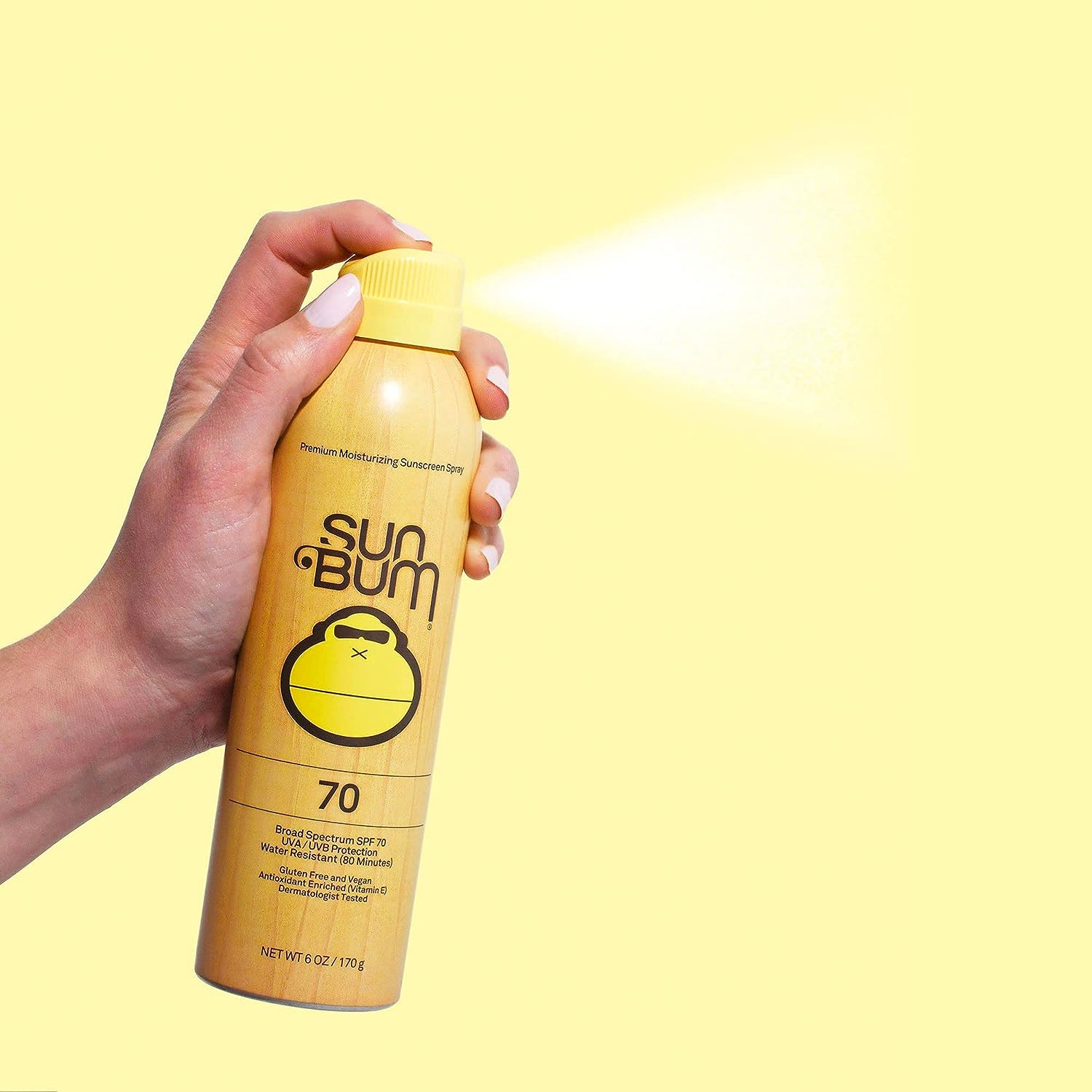 Sun Bum Original SPF 70 Sunscreen Spray |Vegan and Hawaii 104 Reef Act Compliant (Octinoxate &amp; Oxybenzone Free) Broad Spectrum Moisturizing UVA/UVB Sunscreen with Vitamin E | 6 oz