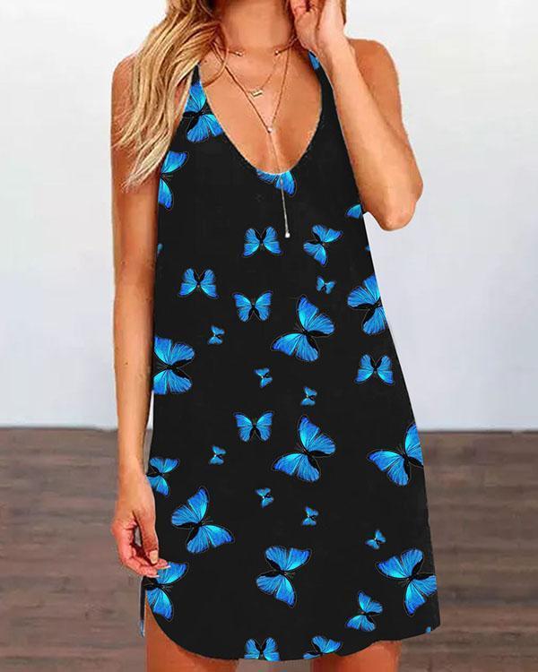 halter neck reticulated back design butterfly mini dress