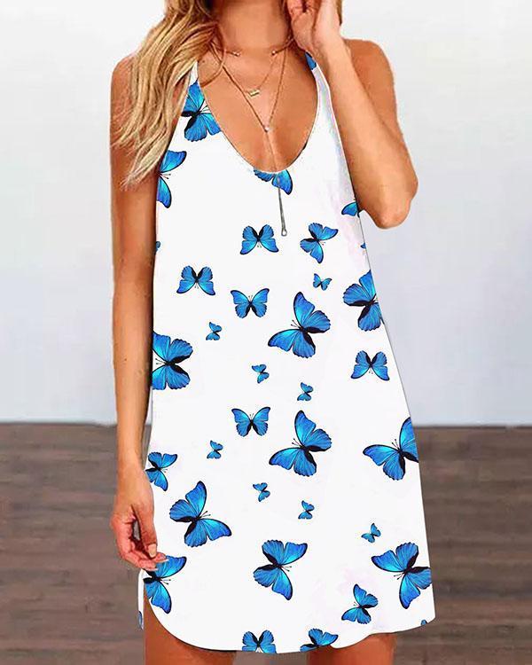halter neck reticulated back design butterfly mini dress