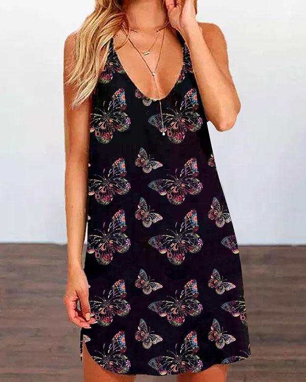 halter neck reticulated back design butterfly mini dress