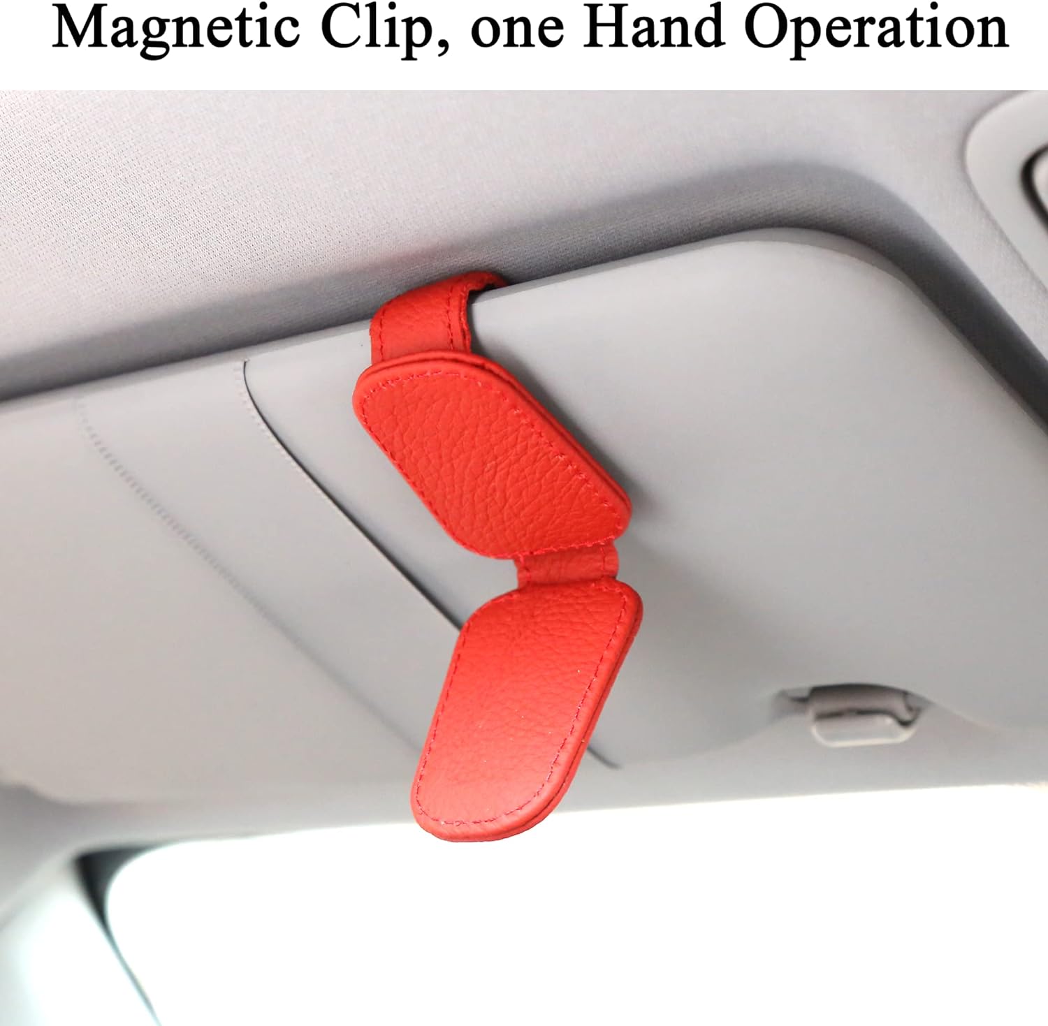 KIWEN Sunglasses Holders for Car Sun Visor, Magnetic Leather Glasses Eyeglass Hanger Clip for Car, Ticket Card Clip Eyeglasses Mount (Red)