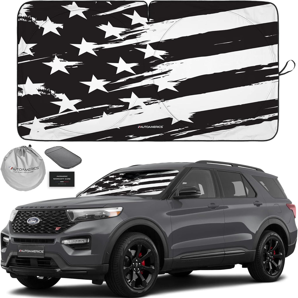 Autoamerics 1-Piece Windshield Sun Shade B&amp;W Art American Flag USA  - Foldable Car Front Window Sunshade for Most Sedans SUV Truck - Blocks Max UV Rays and Keeps Your Vehicle Cool - Medium