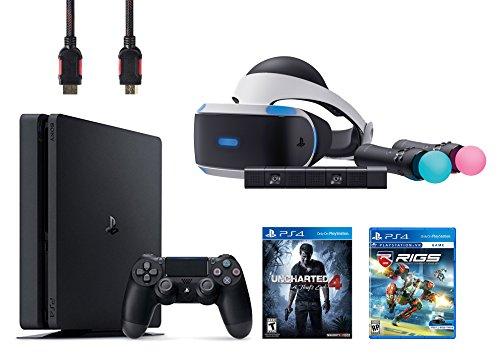 PlayStation VR Start Bundle 5 Items:VR Headset,Move Controller,PlayStation CamMotion Sensor,PlayStation 4 Slim 500GB Console - Uncharted 4,VR Game Disc RIGS Mechanized Combat League