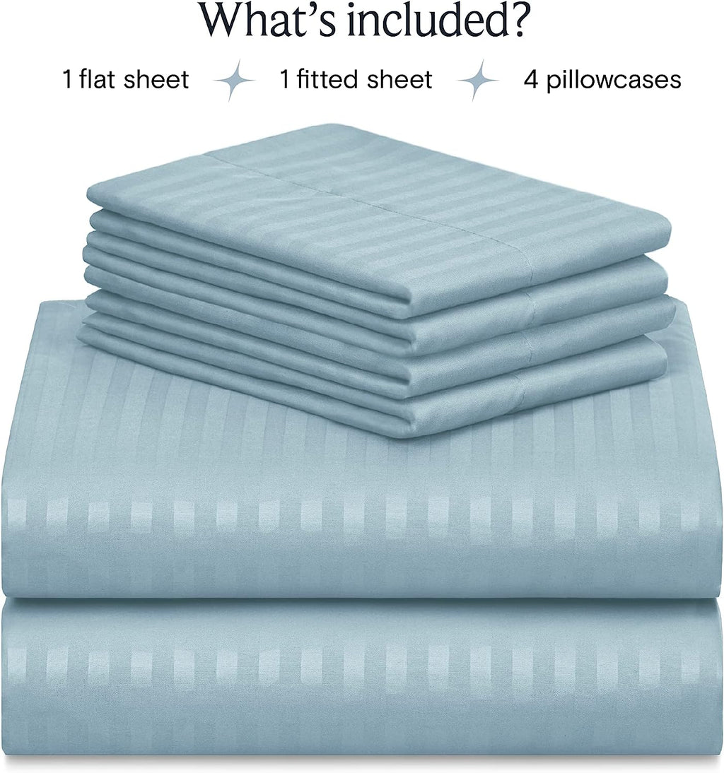 LuxClub King Size Striped Sheets Set, 6 PC Striped Bed Sheets, Deep Pockets 18" Eco Friendly Wrinkle Free Cooling Sheets Machine Washable Hotel Bedding Silky Soft (King, Striped Light Blue)