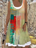 Round Neck Gradient Print Stitching Shift Dress
