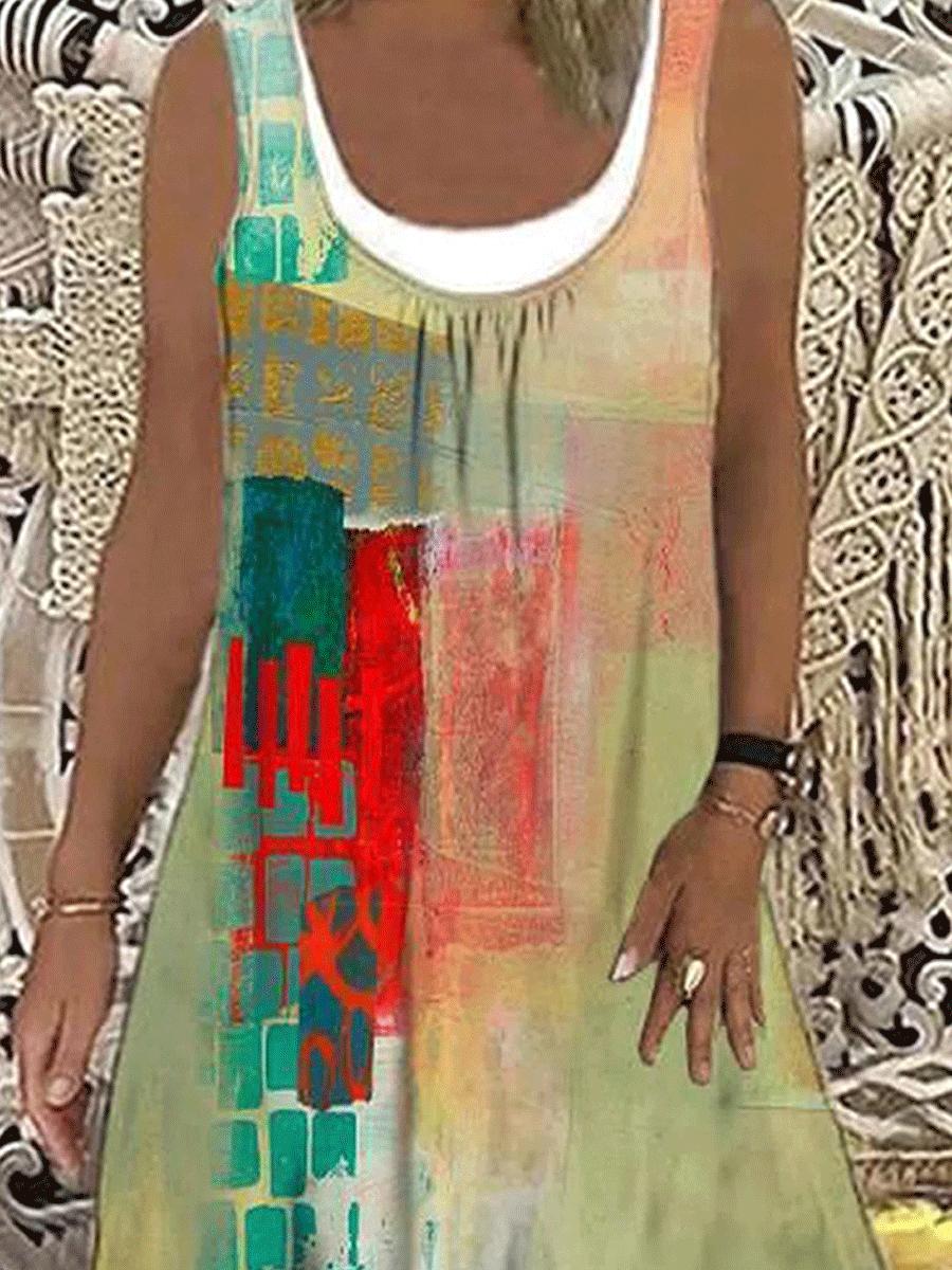 Round Neck Gradient Print Stitching Shift Dress