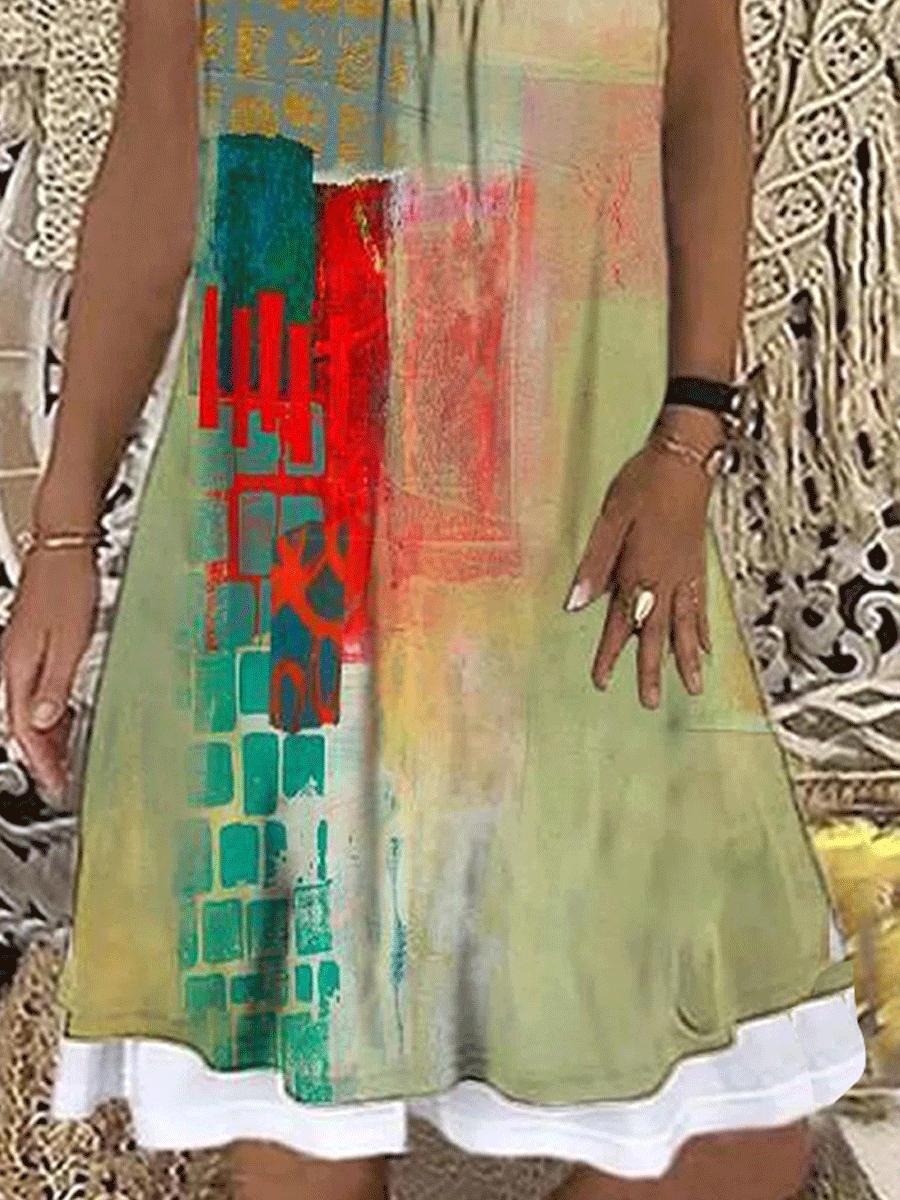 Round Neck Gradient Print Stitching Shift Dress