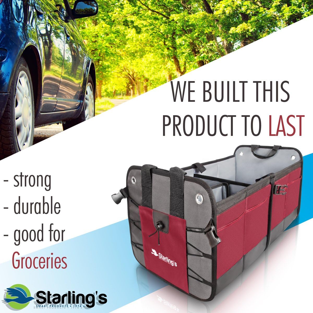 Starling's Car Trunk Organizer - Durable Storage SUV Cargo Organizer Adjustable, Bordeaux