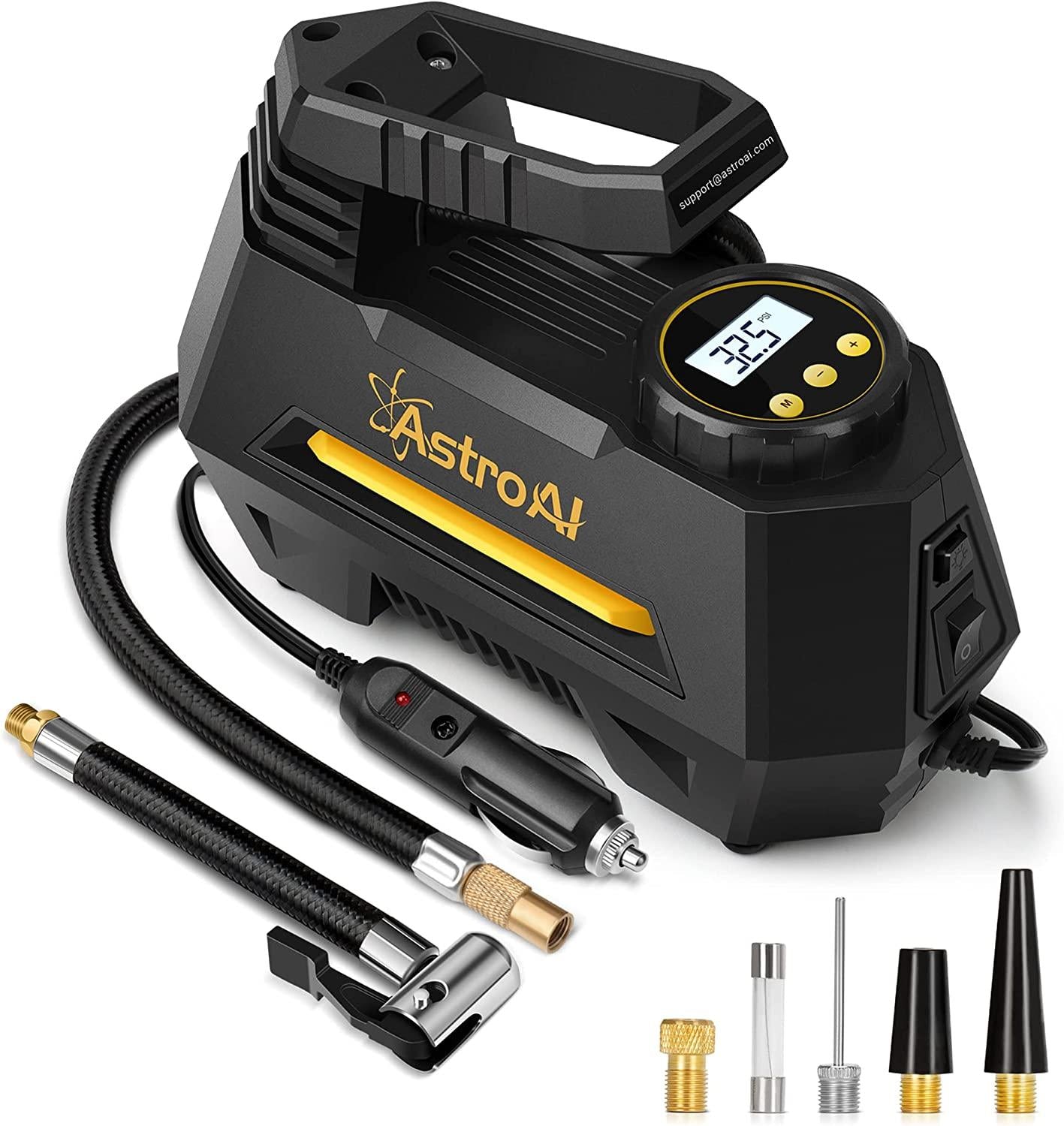 AstroAI Tire Inflator Portable Air Compressor Air Pump for Car Tires - Car Accessories, 12V DC Auto Tire Pump with Digital Pressure Gauge, 100PSI with Emergency LED Light for Car, Bicycle, Balloons