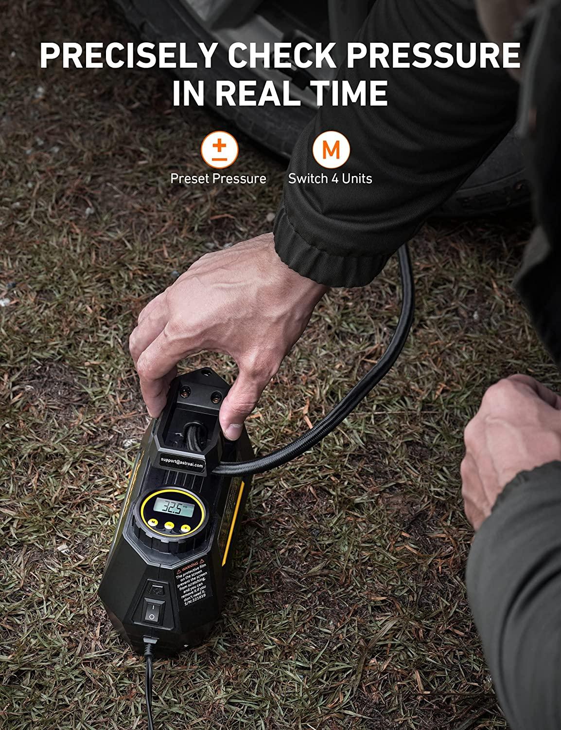 AstroAI Tire Inflator Portable Air Compressor Air Pump for Car Tires - Car Accessories, 12V DC Auto Tire Pump with Digital Pressure Gauge, 100PSI with Emergency LED Light for Car, Bicycle, Balloons