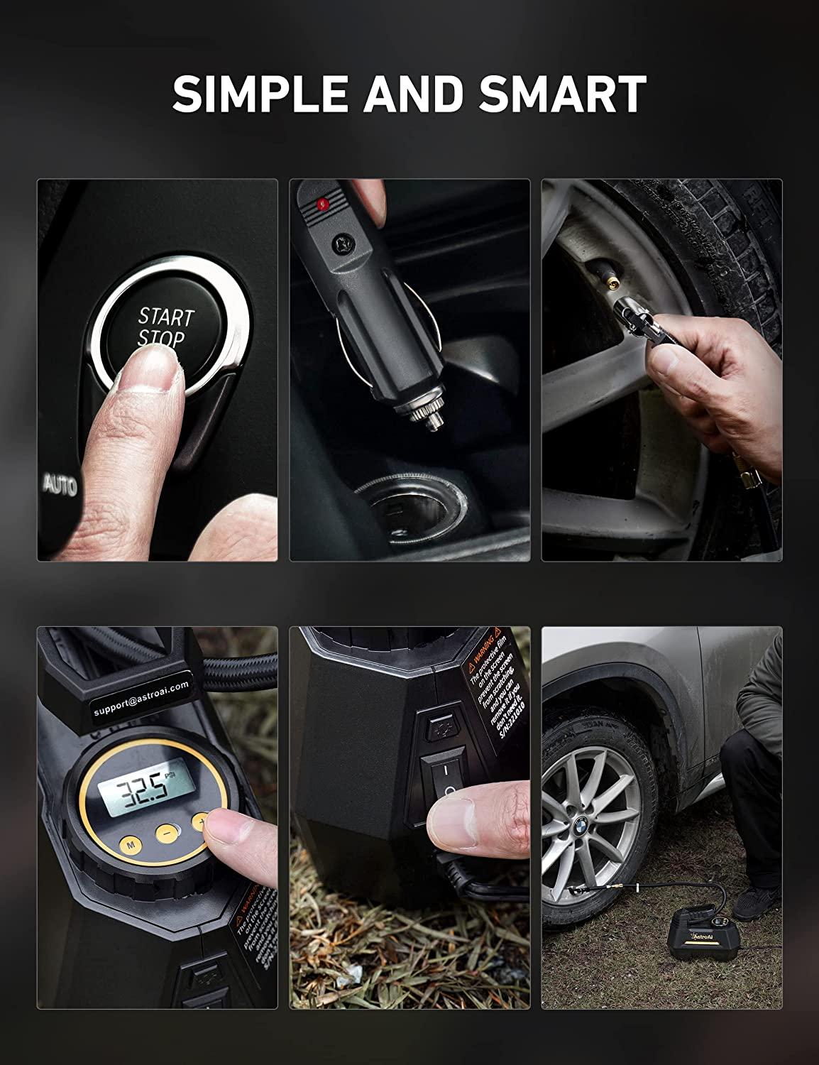 AstroAI Tire Inflator Portable Air Compressor Air Pump for Car Tires - Car Accessories, 12V DC Auto Tire Pump with Digital Pressure Gauge, 100PSI with Emergency LED Light for Car, Bicycle, Balloons