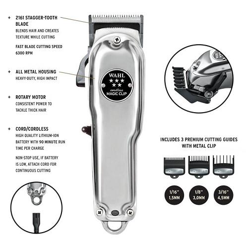 WAHL CORD/CORDLESS  CLIP METAL EDITION 90 MIN RUN TIME # 8509 NEW!