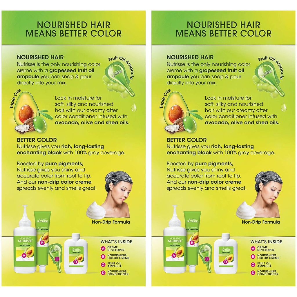 Garnier Hair Color Nutrisse Nourishing Creme, 12 Natural Blue Black (Poppyseed) Permanent Hair Dye, 2 Count (Packaging May Vary)
