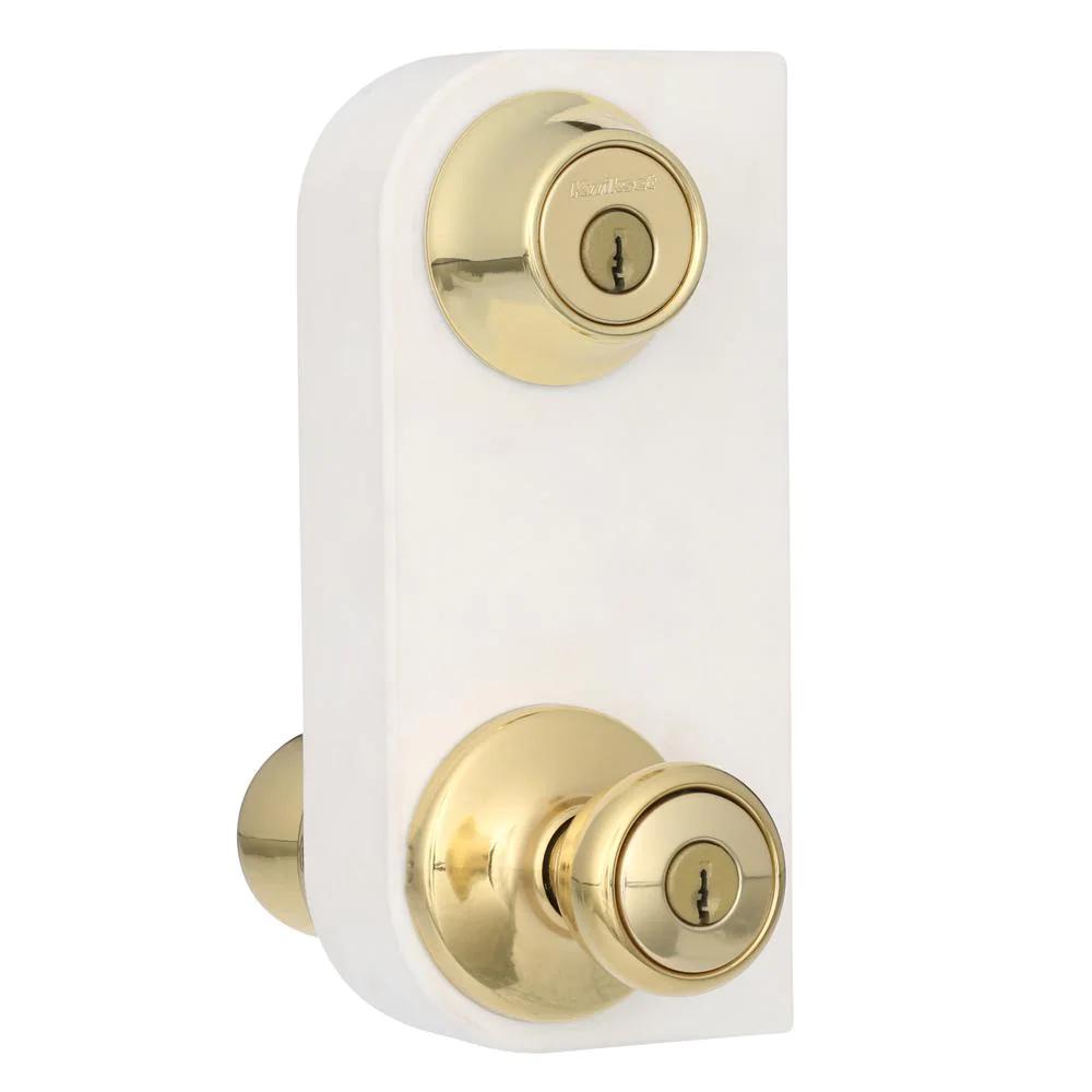 Tylo Polished Brass Exterior Entry Door Knob and Single Cylinder Deadbolt Project Pack