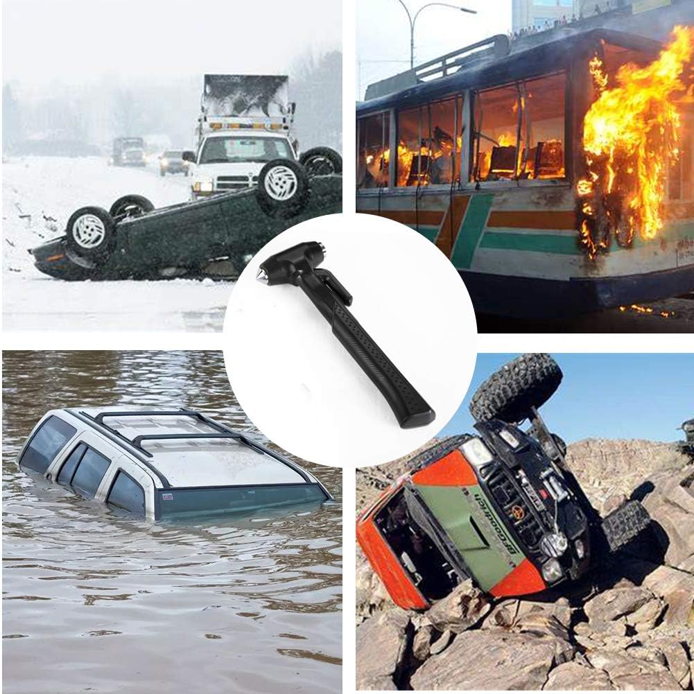 MOTORBUDDY 2-Pack Car Safety Hammer, 3-in-1 Auto Emergency Escape Hammer with Window Breaker and Seat Belt Cutter, Striking Black Emergency Escape Tool for Car Accidents
