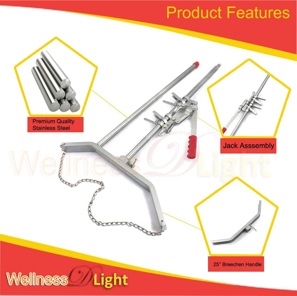 WellnessD'Light  Steel Calf Puller Calving Durable Ratchet Delivery Cattle Birthing Veterinary Instruments by WDL, Silver, 65 inches