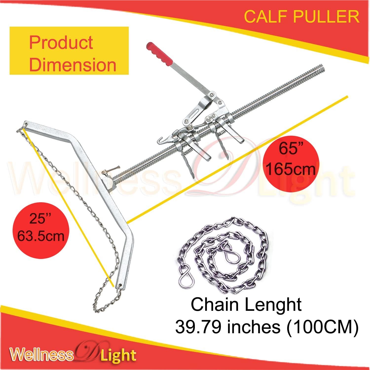 WellnessD'Light  Steel Calf Puller Calving Durable Ratchet Delivery Cattle Birthing Veterinary Instruments by WDL, Silver, 65 inches