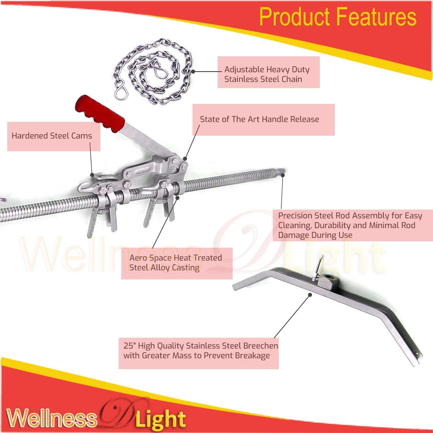 WellnessD'Light  Steel Calf Puller Calving Durable Ratchet Delivery Cattle Birthing Veterinary Instruments by WDL, Silver, 65 inches