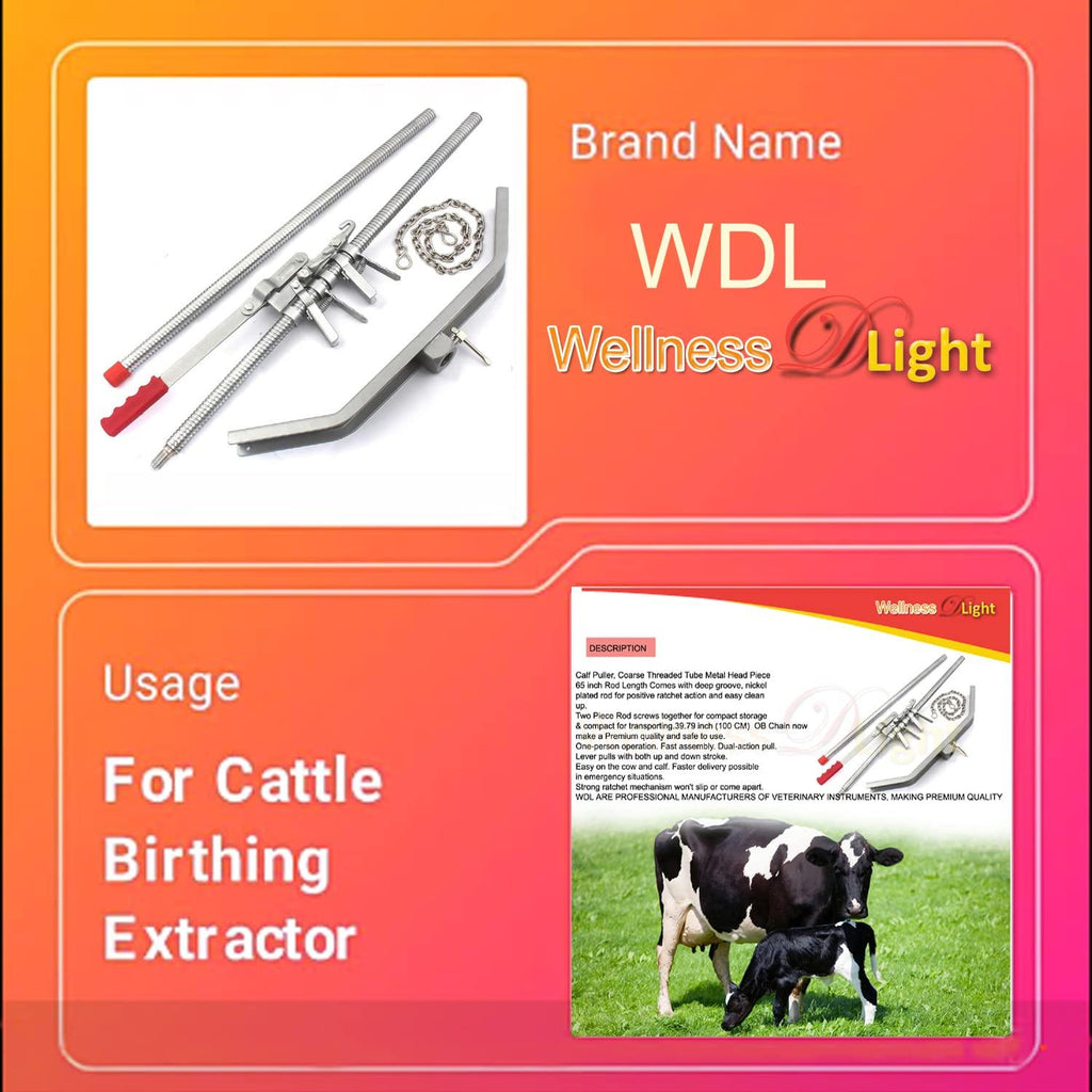 WellnessD'Light  Steel Calf Puller Calving Durable Ratchet Delivery Cattle Birthing Veterinary Instruments by WDL, Silver, 65 inches