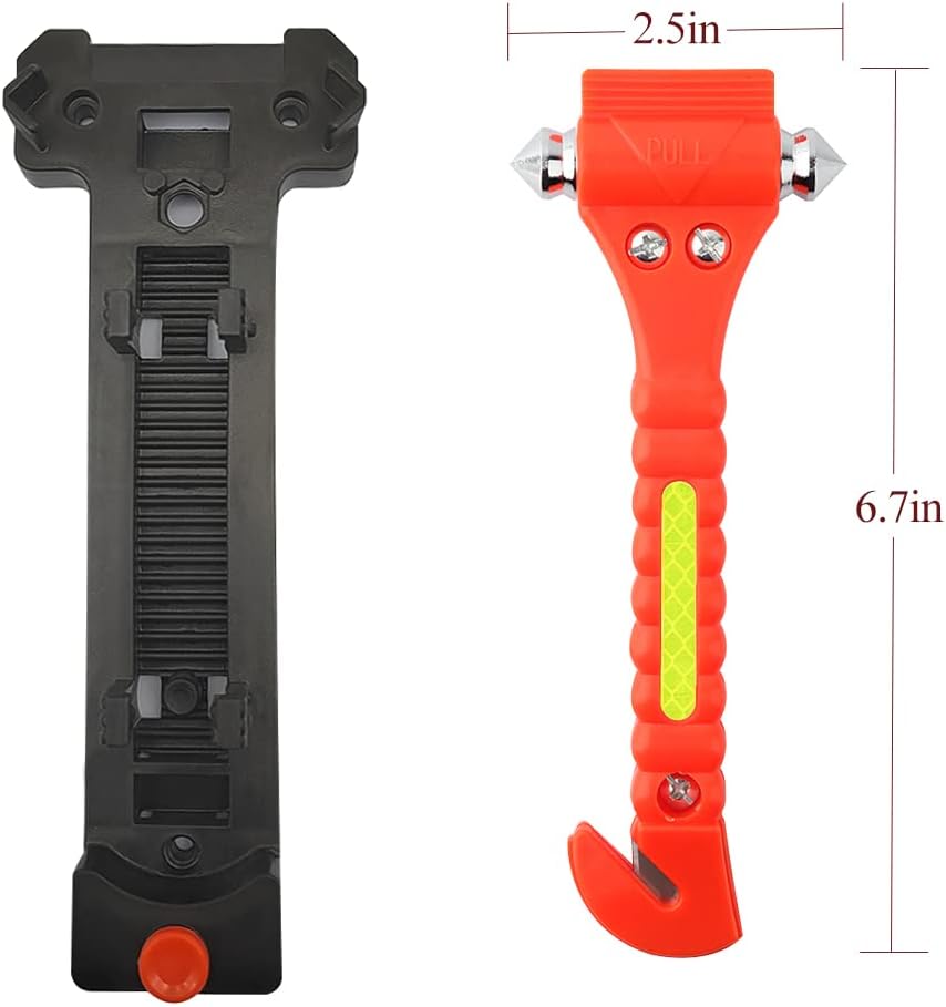 SINSEN Car Safety Hammer, Window Glass Hammer Breaker and Seat Belt Cutter Emergency Escape Tool Auto Car Escape 2-in-1 for Family Rescue &amp; Automotive Escape Tools, Reflective Tape, Set of 4 (T-04)