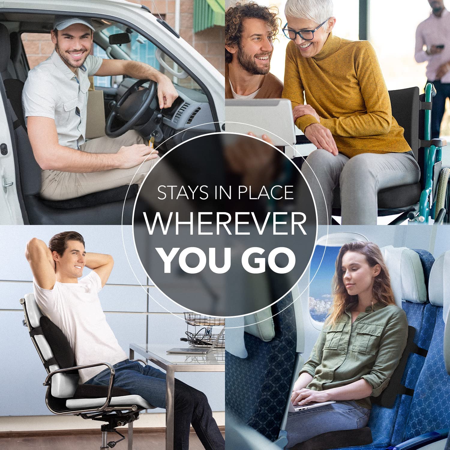 Everlasting Comfort Seat Cushion &amp; Lumbar Support Pillow Combo (Patented) - Chair Pads Reduce Tailbone Pressure &amp; Improve Back Comfort - Multi-Use Gel Infused Memory Foam Chair Cushions for Home, Car