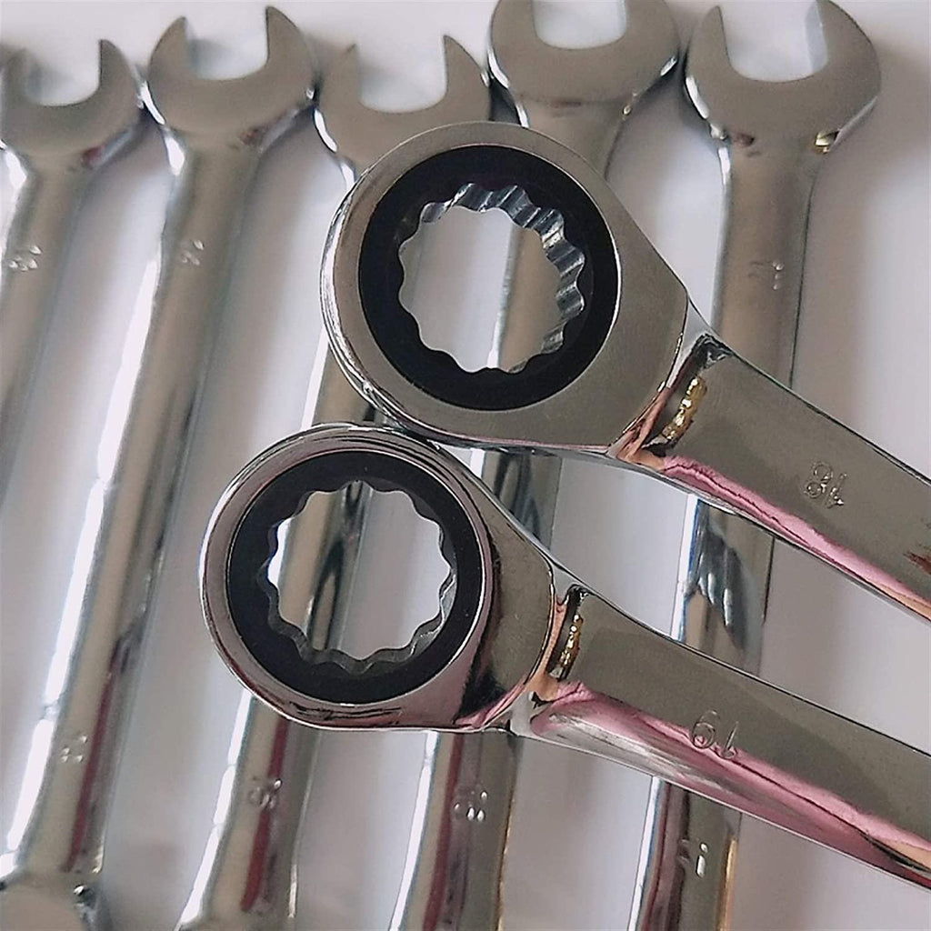 HHyyHome 12pcs Hexagon Ratchet Wrench Set 8-19MM Metric Double End Spanner Chrome Vanadium Steel Hand Tool Repair Kit