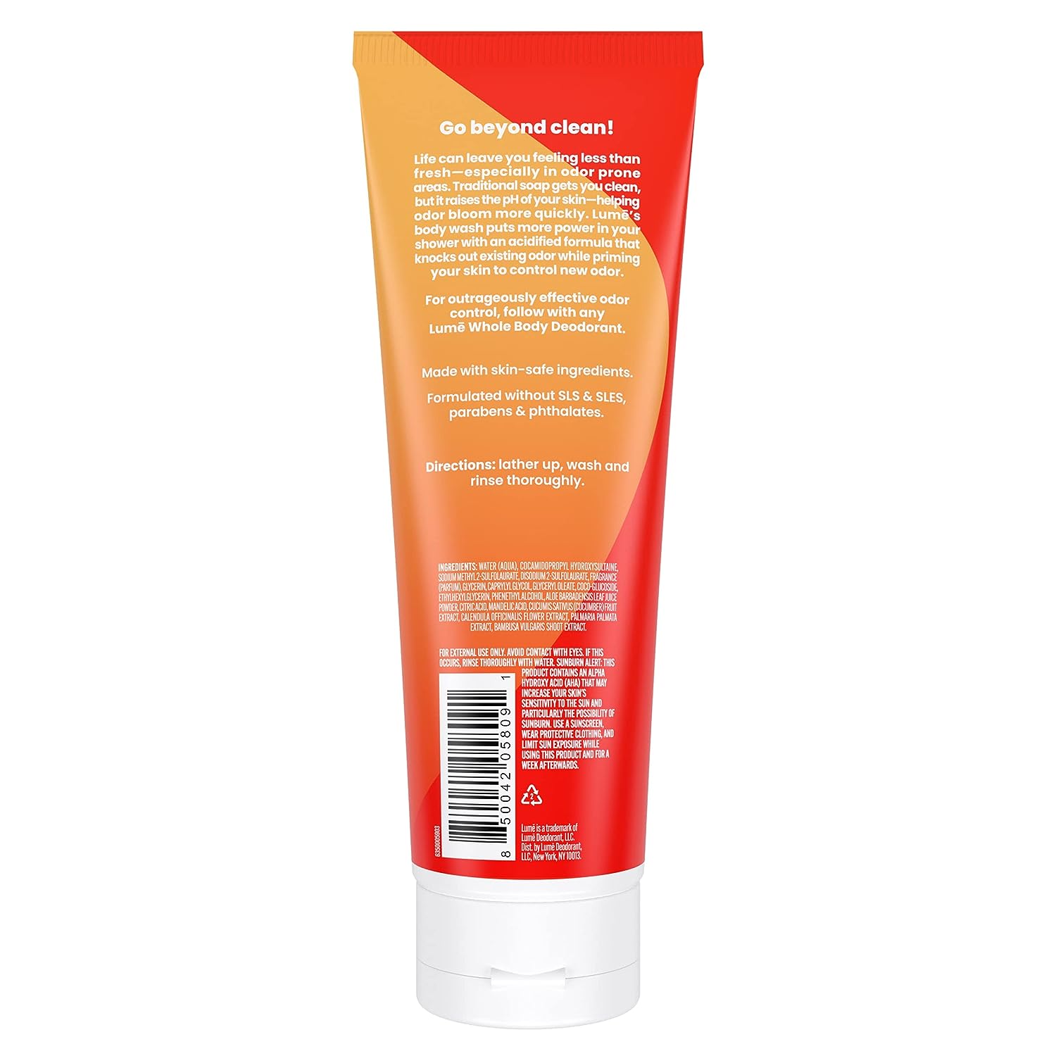 Lume Acidified Body Wash - 24 Hour Odor Control - Removes Odor Better than Soap - Moisturizing Formula - SLS Free, Paraben Free - Safe For Sensitive Skin - 8.5 ounce (Clean Tangerine)